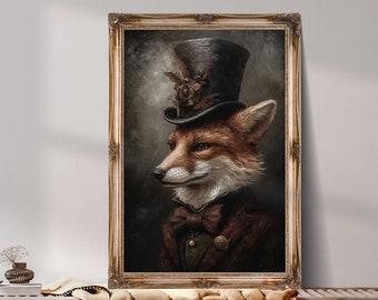 Dark Victorian Fox, Dark Aesthetic Art, Anthropomorphic Victorian Portrait, Instant Digital Download, Vintage Printable Wall Art