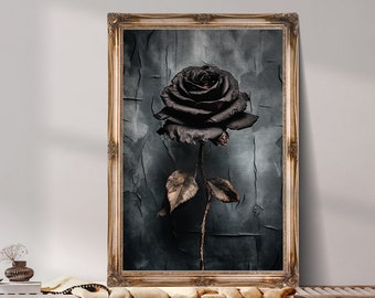 Gothic Black Rose Wall Art, Dark roses artwork, Still life with rose, Goth Floral Decor, floral wall art black background, Download