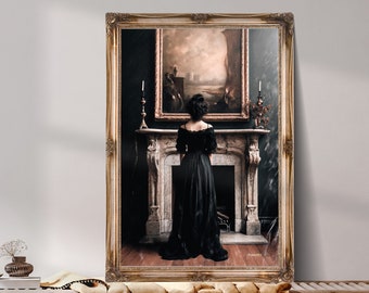 Moody Woman Portrait Print, Dark Academia Decor, Moody Wall Art, Vintage Woman Painting, Printable Wall Art , Victorian Painting Print