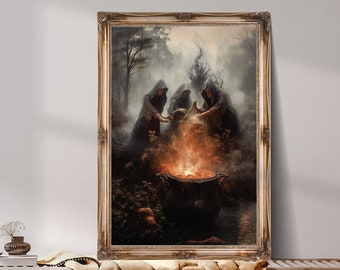 Sorceress witches in the dark forest, Witch cauldron, Witchcraft Dark Art, Witchcraft Decor, Dark sorceress, Sorceress Poster