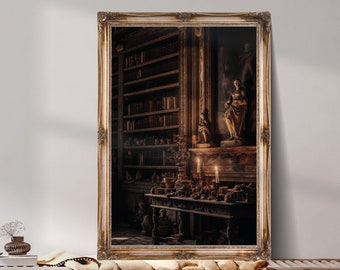 Abandoned library, Gothic Vintage Library Wall Art, Dark Academia Decor, Victorian Room Decor, Goth Cottagecore