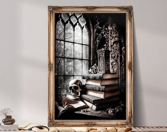 Dark Academia Wall Decor, Abandoned Gothic Library, Victorian Painting, Gothic Home Decor, Wall Art PRINTABLE Digital Download