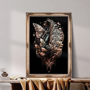 Nature motifs wall art, Dark Cottagecore Print, Witchy Wall Art, Goblincore Aesthetic Oil Painting, Moody Vintage Poster, Botanical Decor