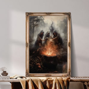 Sorceress witches in the dark forest, Witch cauldron, Witchcraft Dark Art, Witchcraft Decor, Dark sorceress, Sorceress Poster