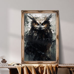 The Haunted Owl, Gothic Home Decor, Dark Academia Wall Art, Moody Rustic Bird Print, Vintage Animal Wall Art, Dark Art Digital Download