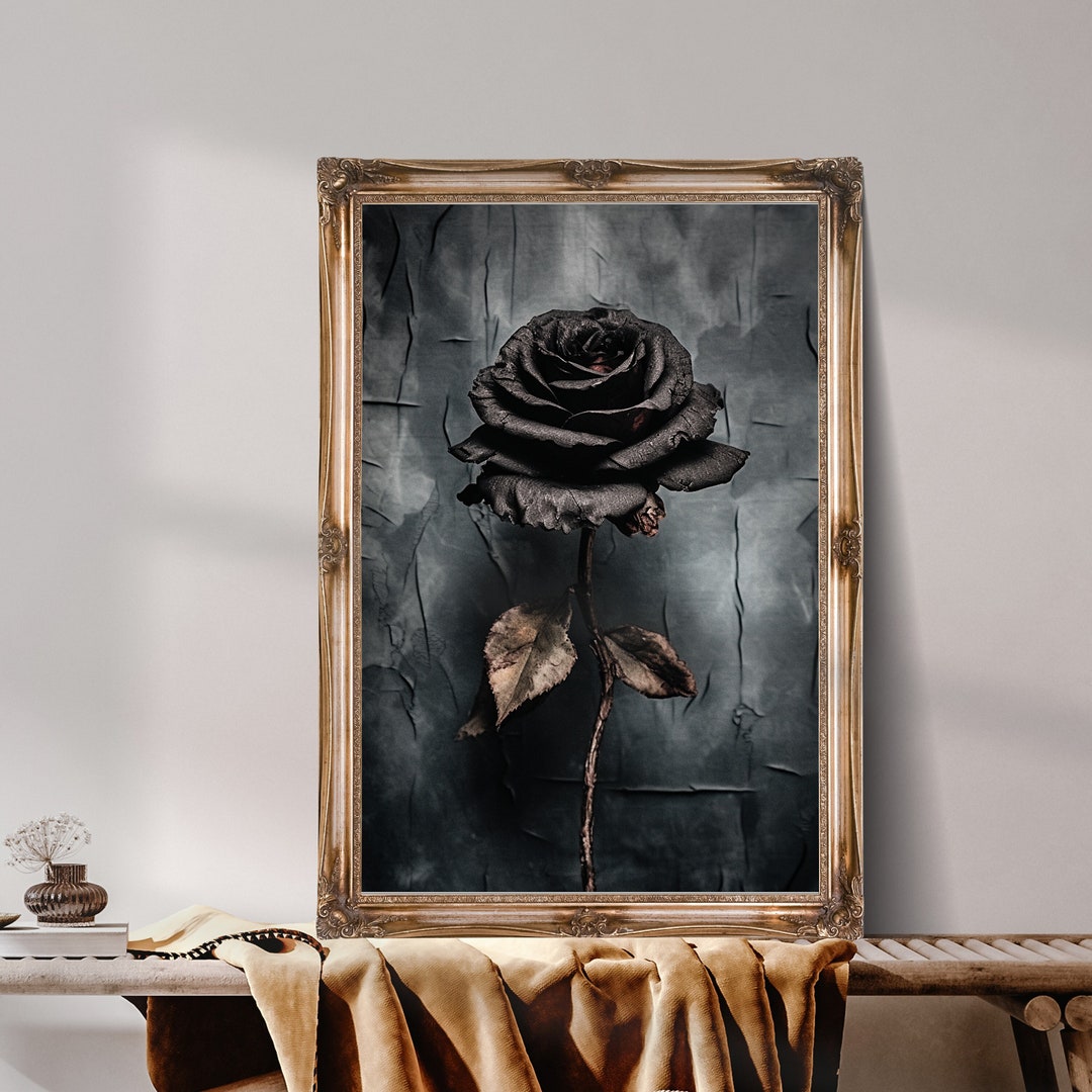 Gothic Black Rose Wall Art, Dark Roses Artwork, Still Life With Rose