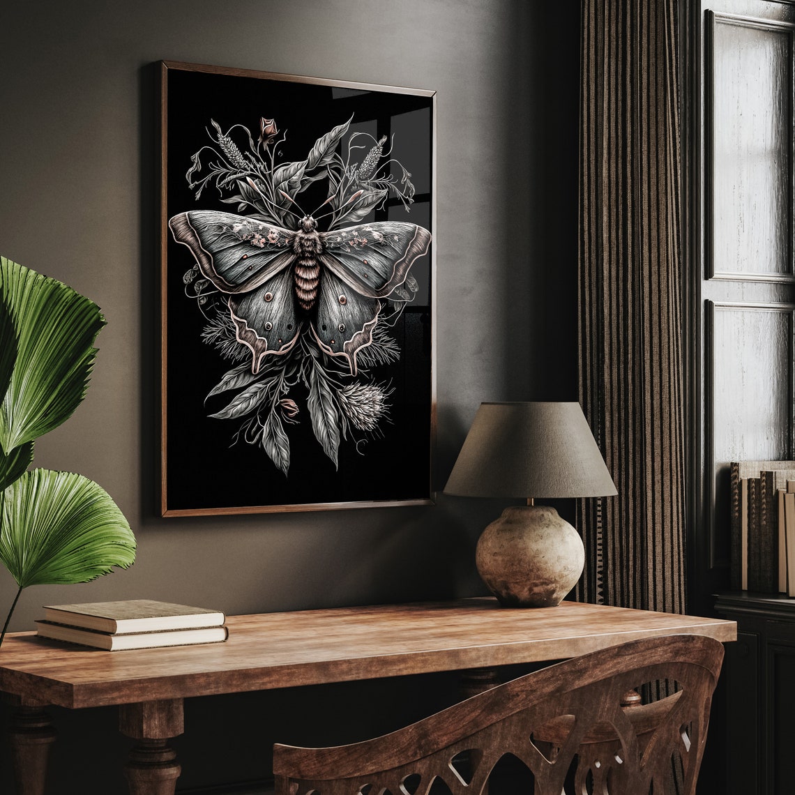 Botanical Moth, Dark Cottagecore Wall Art, Dark Academia Prints, Gothic ...