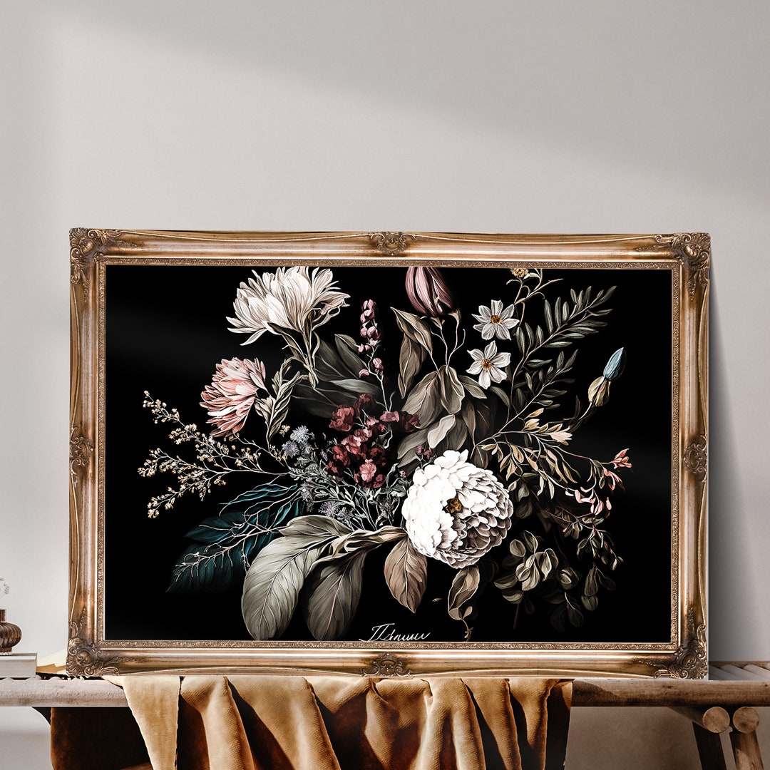 Dark Floral Wall Art, Moody Flower Painting Print, Antique Victorian ...
