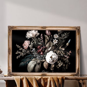 Dark Floral Wall Art, Moody Flower Painting Print, Antique Victorian Wall Art, Vintage Oil Painting, Dark Academia Decor, PRINTABLE Art
