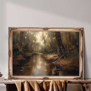Lake Landscape Art in Watercolor, Water sunset print, Forest Lake INSTANT DOWNLOAD, Print of Lake
