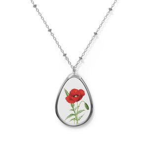 Collar ovalado con flor de nacimiento / Amapola de agosto