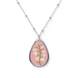 Birth Flower Oval Necklace | May Lily of the Valley