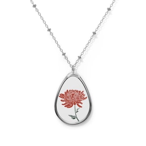 Birth Flower Oval Necklace | November Chrysanthemum