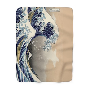 Coperta in pile Sherpa "La grande onda di Kanagawa" di Hokusai