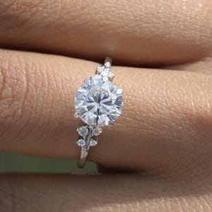 2Ct Round Moissanite Engagement Ring 14K White Gold Round Solitaire Ring For Women Round Cluster Diamond Ring Cluster Dainty Promise Ring