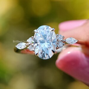 Cluster Oval Moissanite Engagement Ring Unique 14K Solid Gold Ring For Women Marquise Diamond Wedding Bridal Ring Art Deco Anniversary Ring