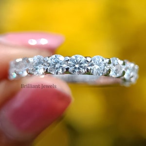 3.50 MM Round Moissanite 3/4 Eternity Band , 14K White Gold Women&#39;s Wedding Band , Matching Band For Engagement Ring , Anniversary Band Gift