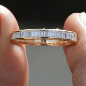 Ensemble bague baguette 2 mm Alliance bague moissanite bague bague diamant Baguette empilable anneau assorti bague de fiançailles