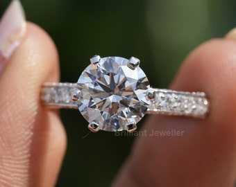 2Ct Round Cut Moissanite Engagement Ring, Solitaire Moissanite Ring, Moissanite Wedding Ring 6 Prong Promise Ring For Women Anniversary Ring