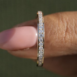 Half Eternity 1.50MM Round Cut Colorless Moissanite Band 14K Yellow Gold Channel Set Band Moissanite Wedding Band Stacking Band Ring For Her