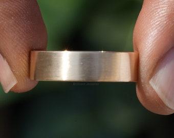 6MM Wide Gold Wedding Band, Men and Women Flat Wedding Band ,14k Solid Yellow Gold Plain Flat Band, Classic Wedding Rings for Men and Women