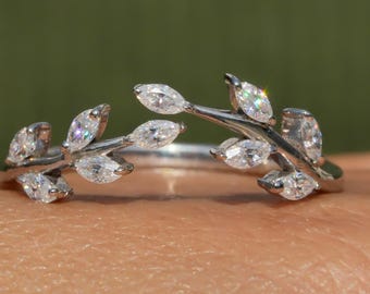 Leaf Style Marquise Cut Lab Grown Diamond Wedding Band Marquise Half Eternity Curved Ring Marquise Lab Diamond Curved Wedding Band for Her