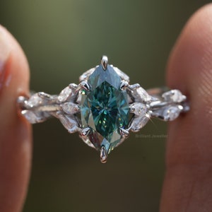 Pierścionek zaręczynowy z moissanitem o szlifie markiza 2,05 CT, pierścionek z niebiesko-zielonym diamentem moissanite, obrączka ślubna z solitaire markiza, pierścionek zaręczynowy z markizą