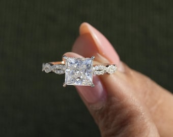 2 CT Princess Cut Solitaire Ring 14k Solid Yellow Gold Princess Cut Moissanite Engagement Ring Minimalist Ring Anniversary Gift Twisted Ring