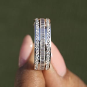 14K White Gold Channel Set Baguette Band Baguette Moissanite Band Channel Set Baguette Wedding Band Baguette Cut Half Eternity Diamond Ring