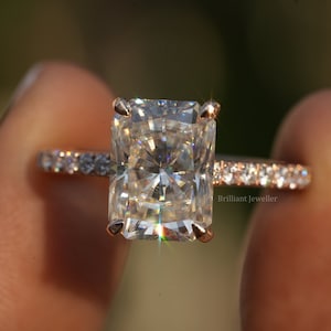 3.5CT Radiant Cut Moissanite Ring 14K Radiant Solitaire Engagement Ring For Women Radiant Diamond Ring Hidden Halo Ring  Mother&#39;s Day Gift