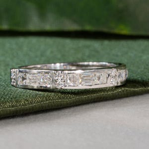 Baguette and Round Diamond Half Eternity Band Baguette Channel Lab Grown Diamond Wedding Band For Her Minimalist Anniversary Ring For Women