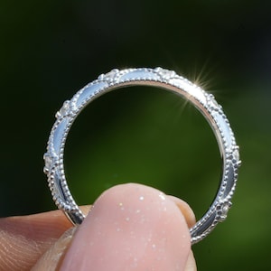 10K/14K White Gold Filigree Milgrain Edge Wedding Band Milgrain Band Matching Band Stacking Ring Anniversary Ring Retro Vintage Floral Ring