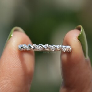 14K Gold Twisted Wedding Band Half Eternity Stacking Ring Twisted Diamond Band Twisted Ring Dainty Diamond Infinity Band Stackable Band