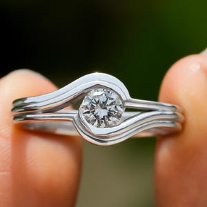 Round Diamond Engagement Ring Real Lab Grown Diamond Ring For Her 14K White Gold Anniversary Gift Bezel Set Round Solitaire Diamond Ring