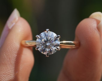 1CT Round Moissanite Engagement Ring, 14K Gold Round Cut Moissanite Wedding Ring ,Six Prong Round Solitaire Ring, Round Diamond Ring For Her