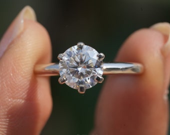 1CT Round Moissanite Engagement Ring, 14K Gold Round Cut Moissanite Wedding Ring ,Six Prong Round Solitaire Ring, Round Diamond Ring For Her