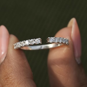 Open Gap Ring Half Eternity Moissanite Ring Open Wedding Band 2MM Round Diamond Wedding Band Open Ring Stacking Ring Stacking Band For Women