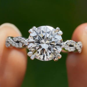 Round Lab Grown Diamond Engagement Ring Comfort Fit Twisted Band Round Solitaire Diamond Ring Round Lab Created Diamond Wedding Ring For Her