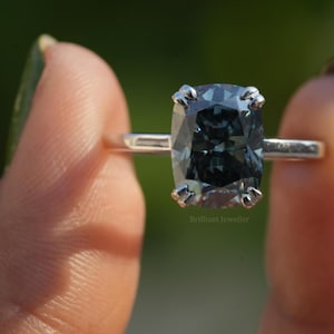 3.63CT Elongated Cushion Cut Dark Gray Moissanite Engagement Ring Double Claw Prong Hidden Halo Ring Proposal Gift Anniversary Ring For Her