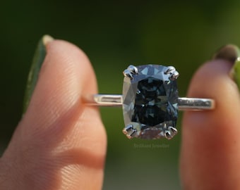 3.63CT Elongated Cushion Cut Dark Gray Moissanite Engagement Ring Double Claw Prong Hidden Halo Ring Proposal Gift Anniversary Ring For Her