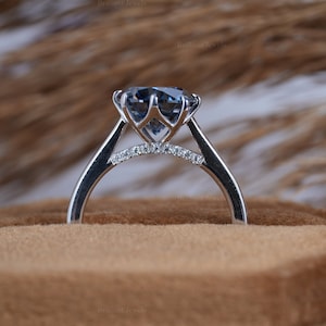 3CT Round Cut Blue Moissanite Ring 14K White Gold Solitaire Engagement Ring Tulip Basket Round Moissanite Ring Anniversary Ring For Women