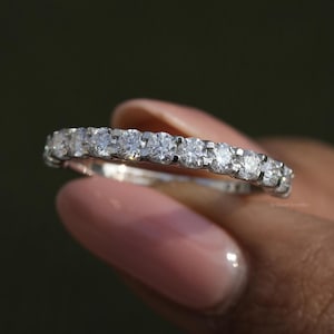 U Prong Set Diamond Wedding Band 2.5MM Round Moissanite Half Eternity Ring Round Moissanite Stacking Band