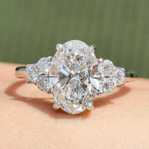 Oval Lab Grown Diamond Engagement Ring Oval Cut Cluster Diamond Ring For Her Side Round Oval Diamond Proposal Ring Anniversary Ring For Wife