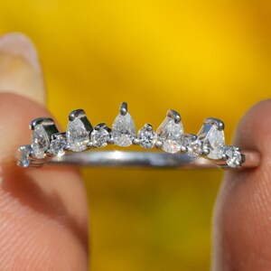 Pear Shaped Curved Wedding Band Rose Gold Moissanite Wedding Band Unique Vintage Pear Diamond Stacking Matching Wedding Band For Women