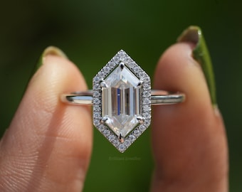 2CT Dutch Marquise Cut Moissanite Engagement Ring Step Cut Hexagon Moissanite Wedding Ring 950 Platinum Hexagon Solitaire Halo Ring For Her