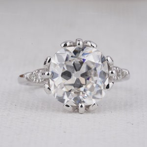 Vintage Old Mine 3.5 CT Cushion Cut Moissanite Engagement Ring 14K/18K Solid Gold Art Deco Cushion Diamond Moissanite Ring Anniversary Ring