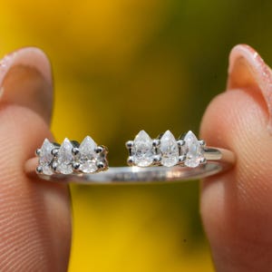 Pear Moissanite Open Gap Wedding Band Pear Moissanite 14K Gold Open Diamond Notched Band Open Dainty Platinum Band Notched Open Wedding Band