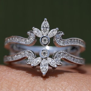 Unieke marquise labdiamant ringversterker voor ronde solitaire ringen, art deco marquise gebogen ringbeschermer, gepersonaliseerde ringbeschermer.