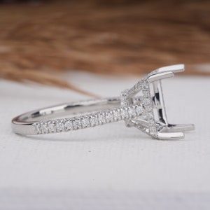 Radiant Cut Diamond Pave Set Semi Mount Piece Engagement Ring 950 Platinum Radiant Moissanite Ring Semi Mount Hidden Halo Anniversary Ring