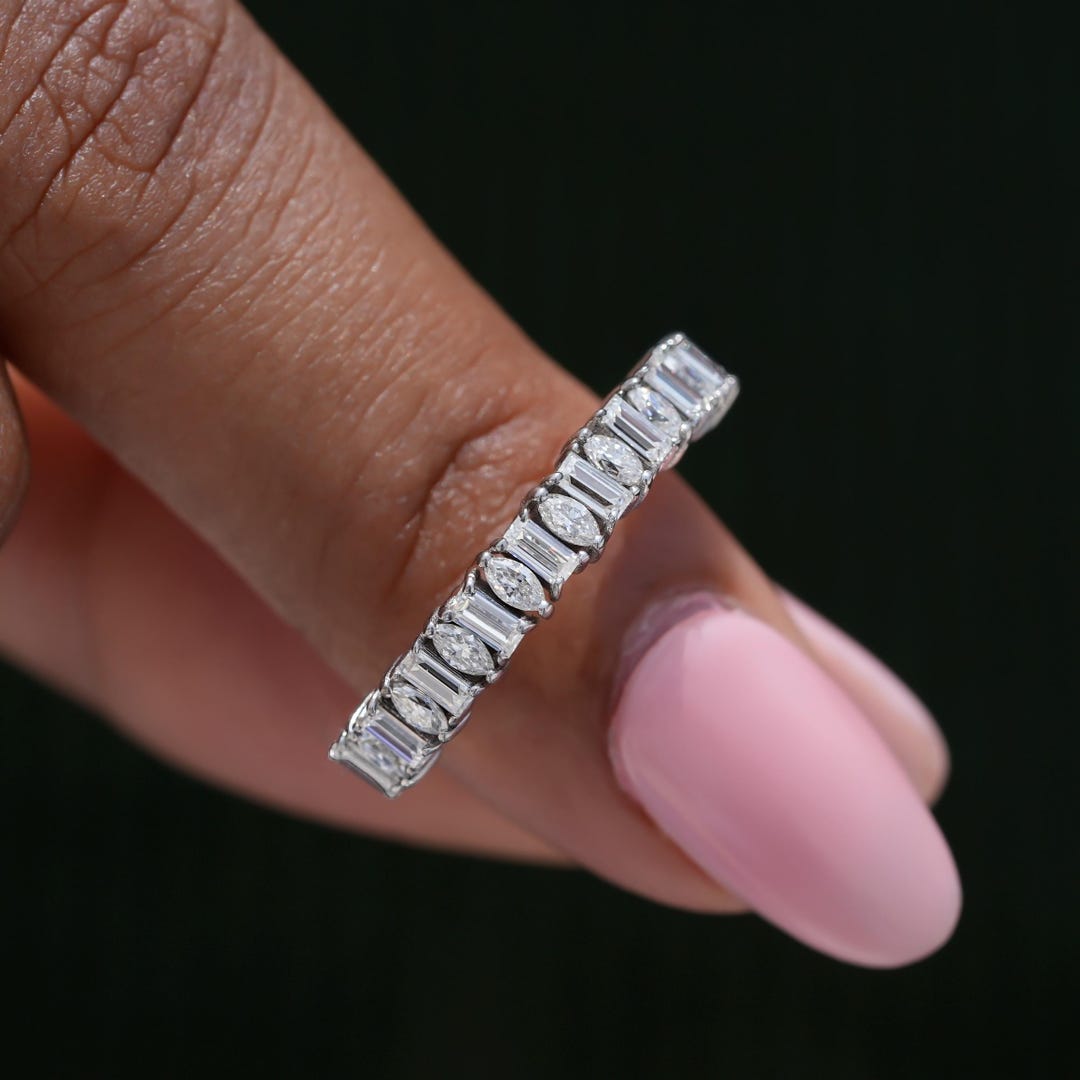 Alternating Marquise and Baguette Cut Lab Grown Diamond Band Marquise ...